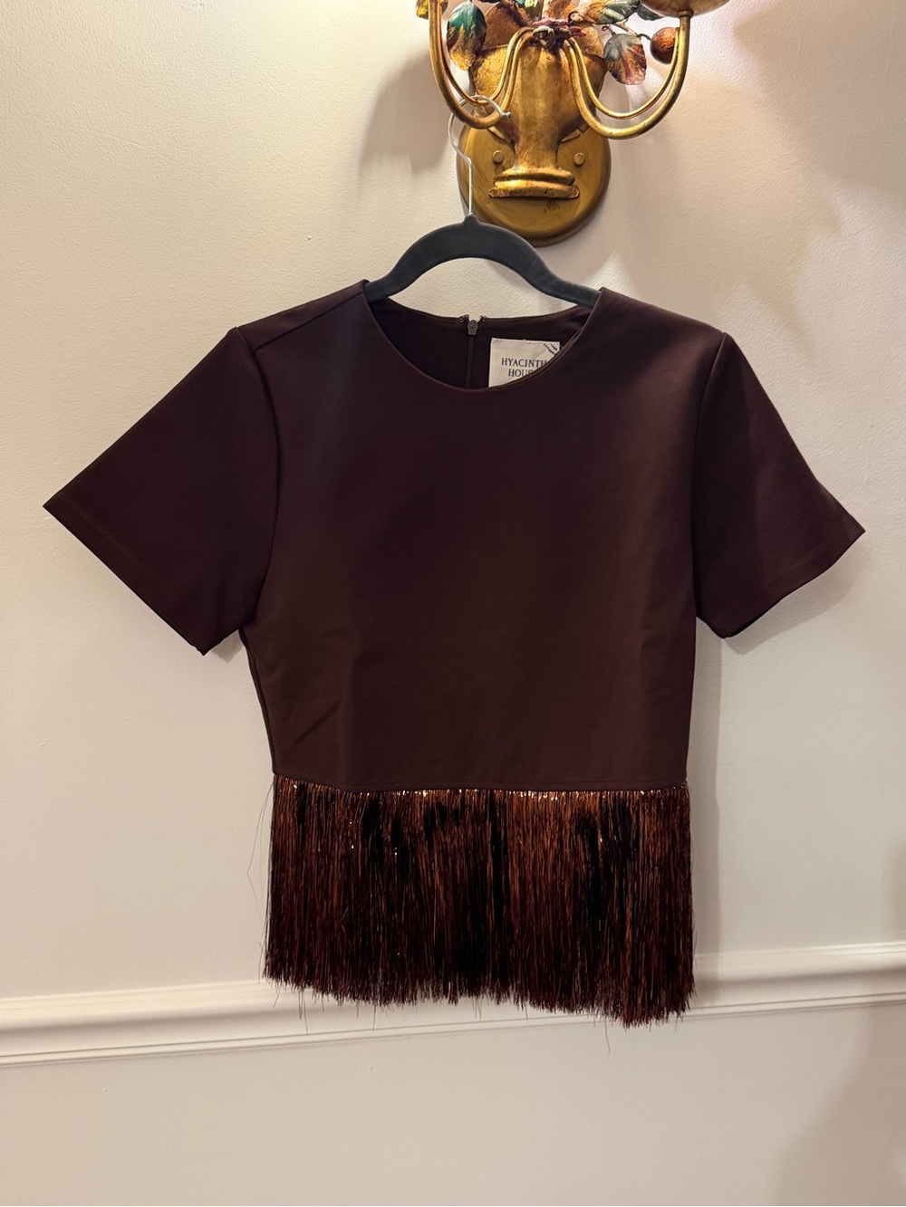 HYACINTH HOUSE :: NWT :: Bronze Metallic Fringe Short Sleeve Top - Picture 5 of 8